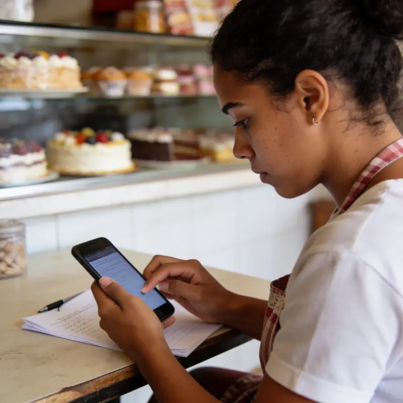 Pequeno empresário preenchendo o formulário no celular