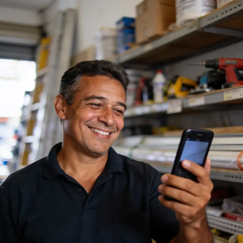 Dona de negócio conferindo a página pronta no celular